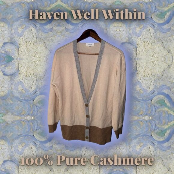 Haven Well Within Camel 100% Cashmere Cardigan Sweater Size M - Picture 1 of 6